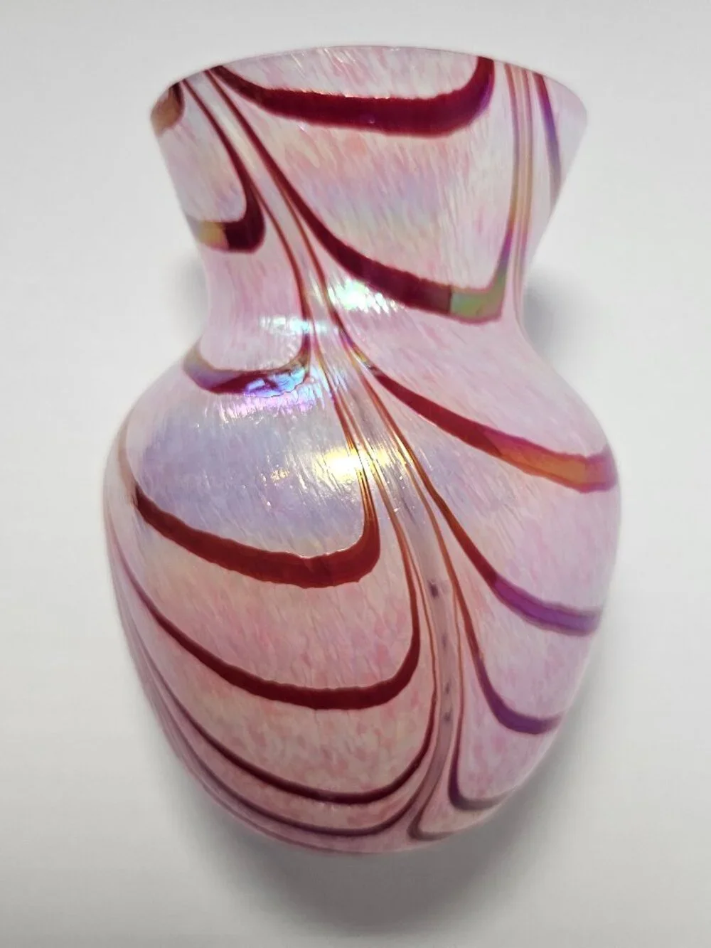 VTG Teleflora Pink Swirl Iridescent Art Glass Vase 5.5 